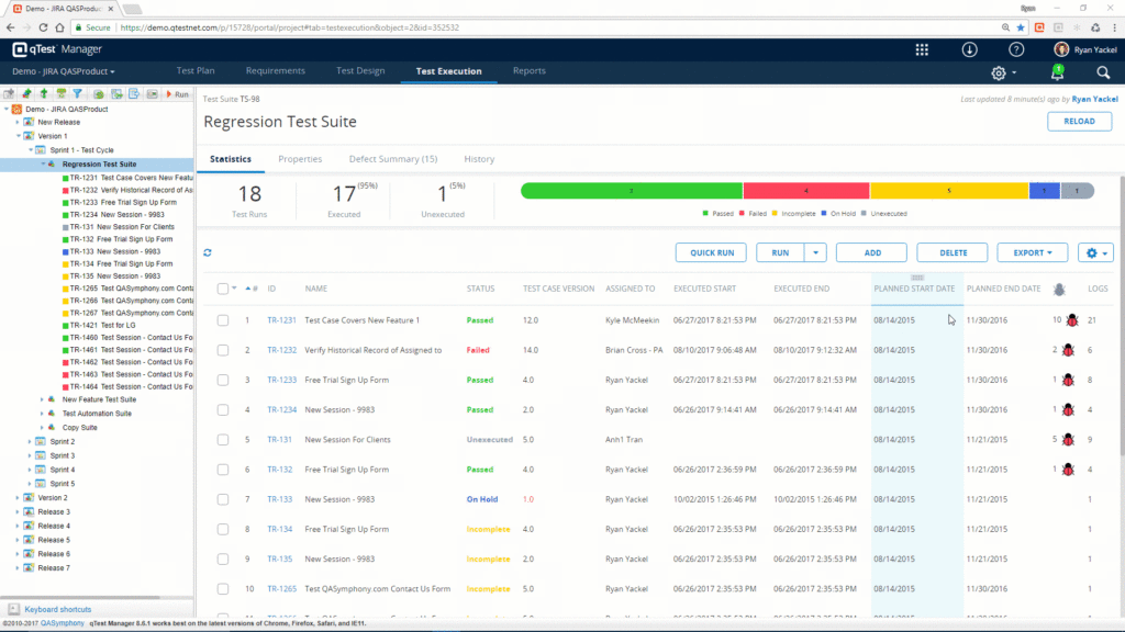 Screenshot Of Tricentis QTest for test management tools for jira