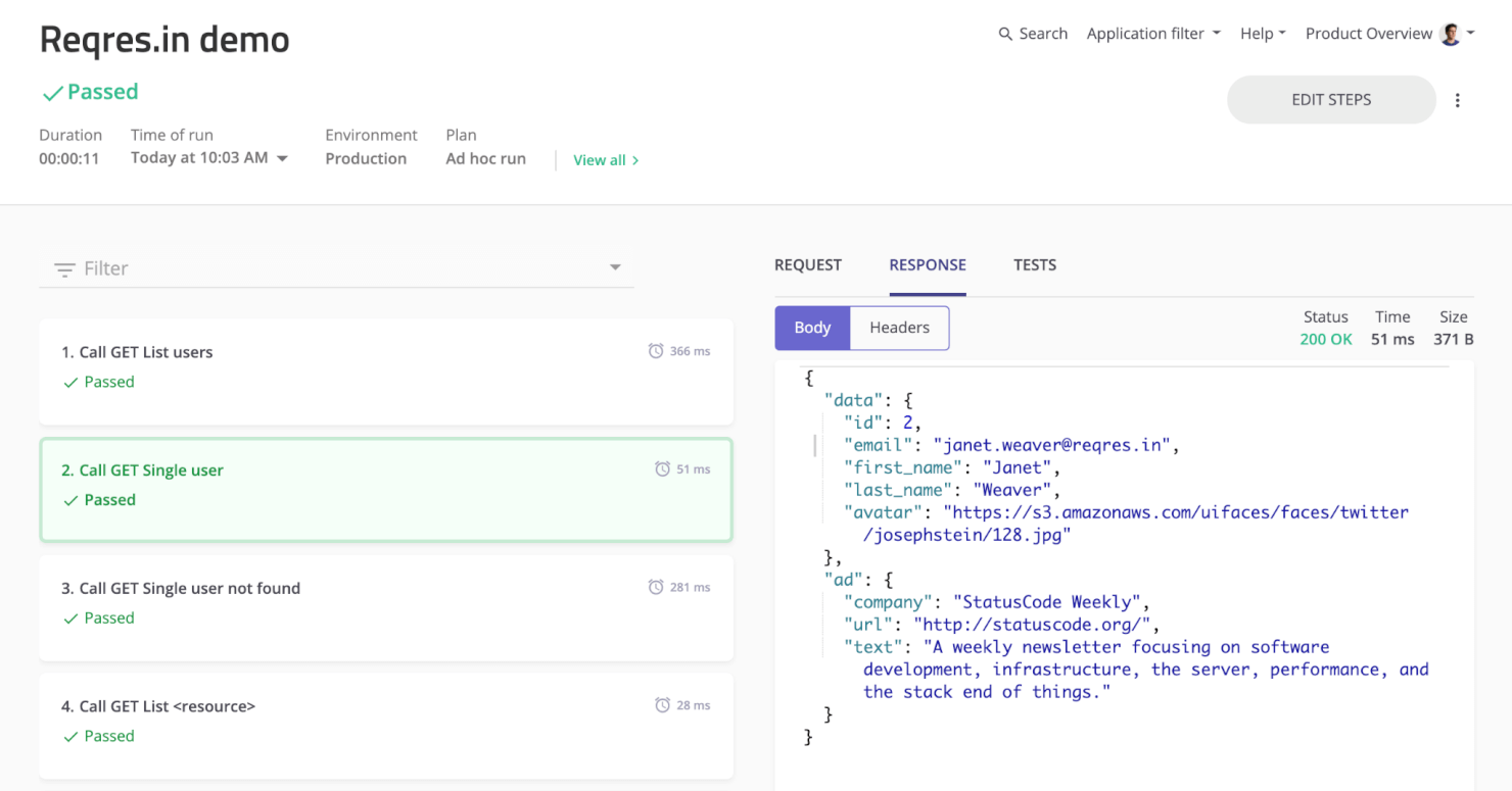 mabl API Test Results Screenshot