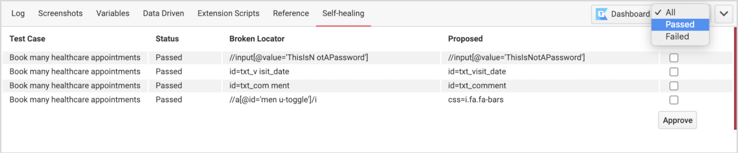 Katalon Recorder Self Healing Screenshot